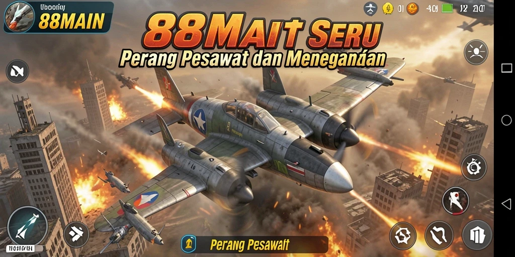 Antarmuka menarik dari game Perang Pesawat 88MAIN yang menegangkan.
