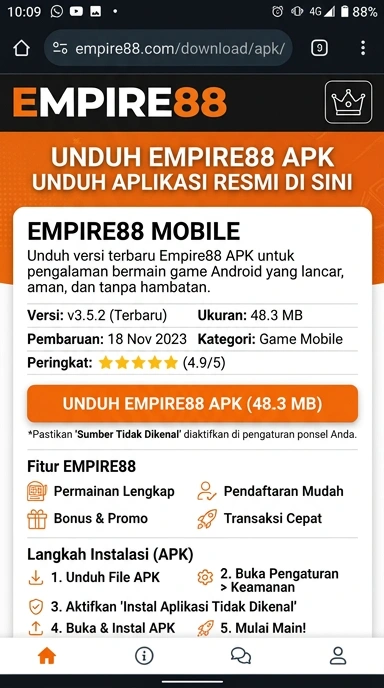 Panduan Unduh dan Instal APK empire88 untuk Android